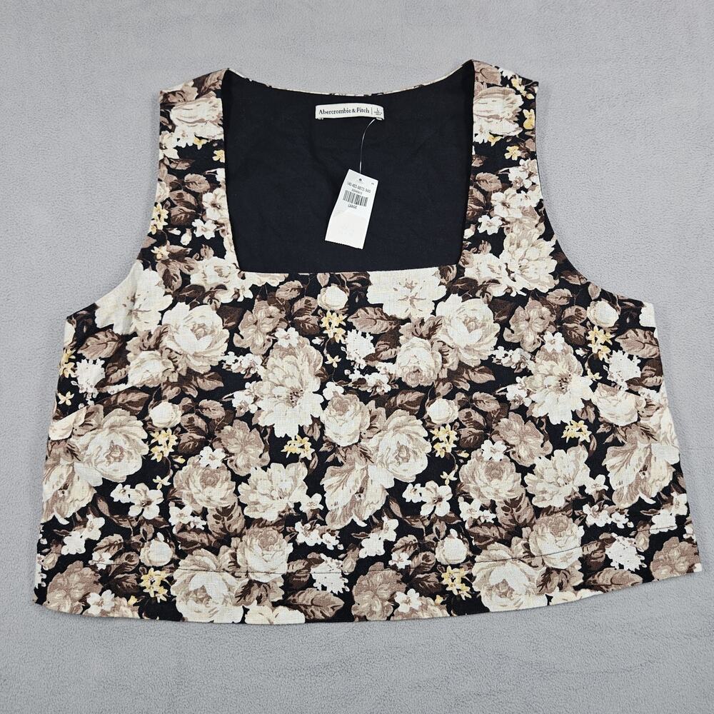 Abercrombie & Fitch Crop Tank Top Womens L Floral Linen‎ Whimsigoth Square Neck